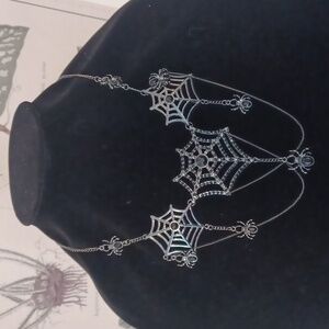 Gothic Spiderweb Chain Necklace With Matching Earrings